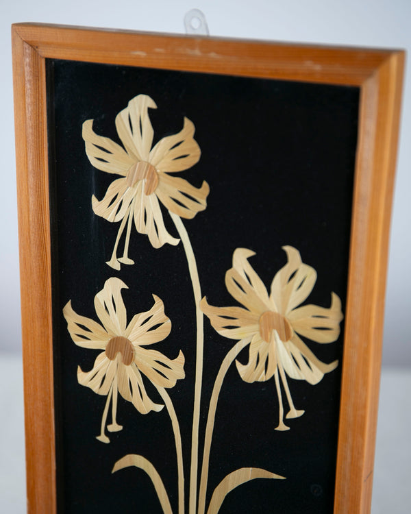 Strohintarsien Blumenstrauß im Rahmen