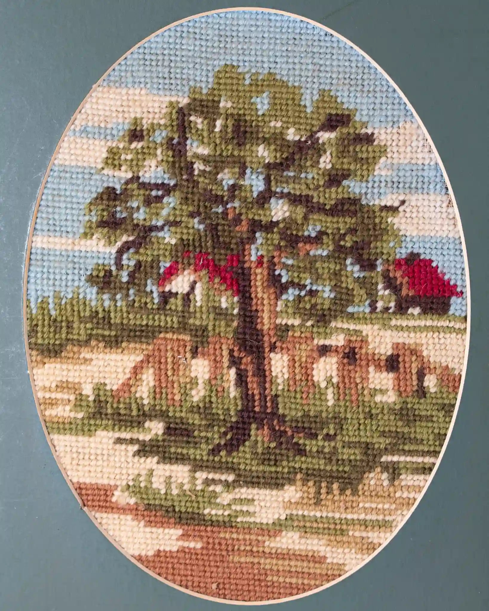 stickbild-rahmen-handarbeit-baum-passpartout-vintage