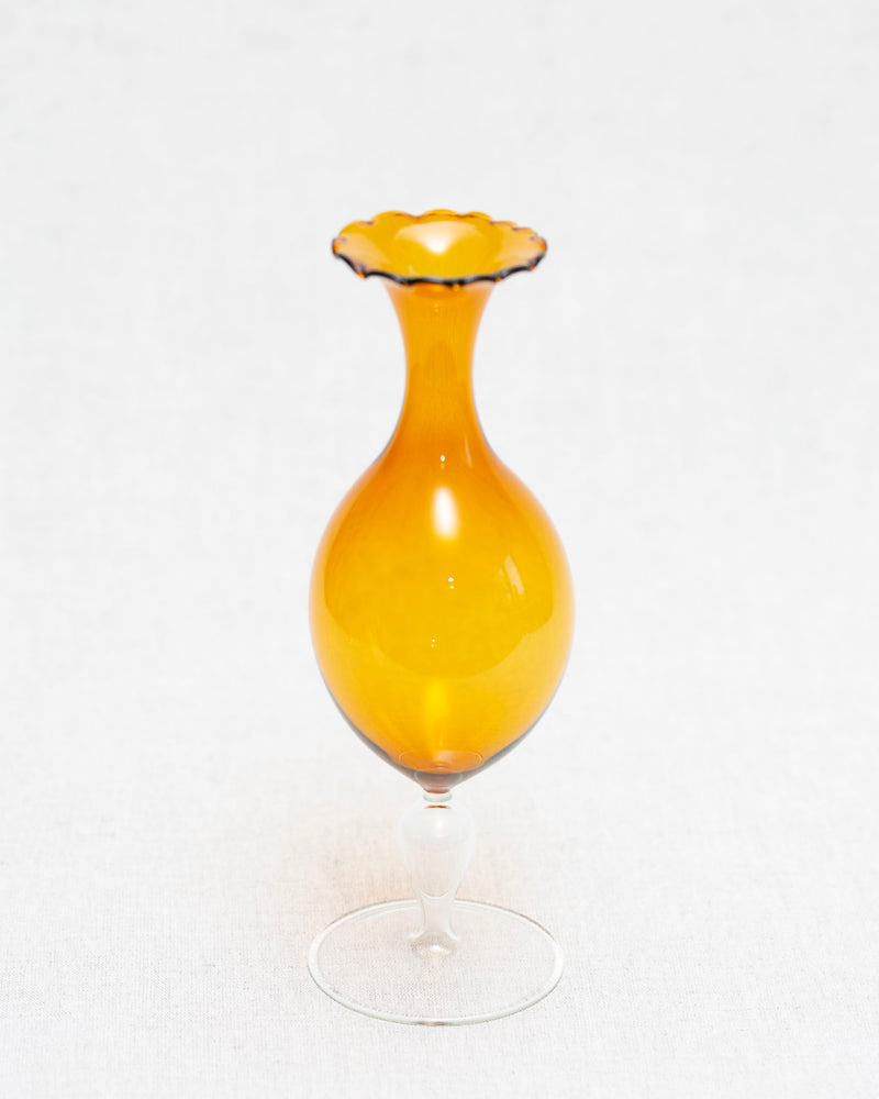 bernsteinfarbene Glaskunst Vase mit Rüschenrand